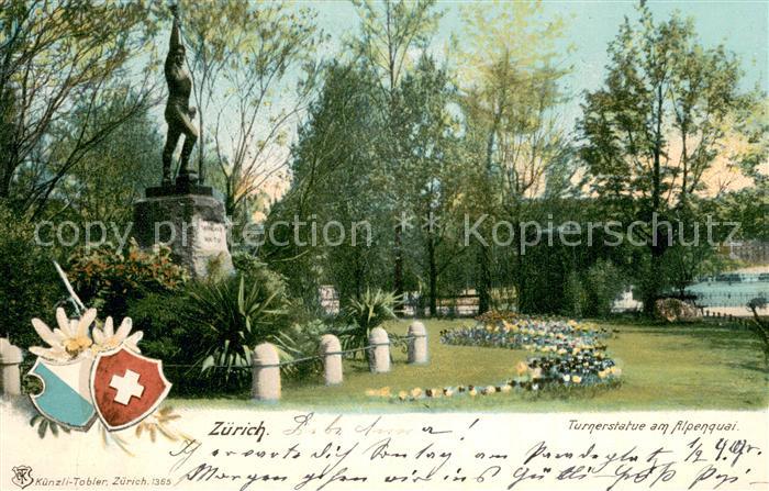 13781805 Zuerich ZH Statue de Turner sur l'Alpenquai Zuerich ZH