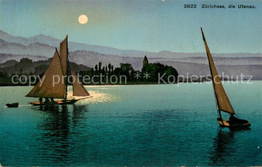 13781816 Zuerichsee ZH Voiliers île d'Ufenau au clair de lune Zuerichsee ZH