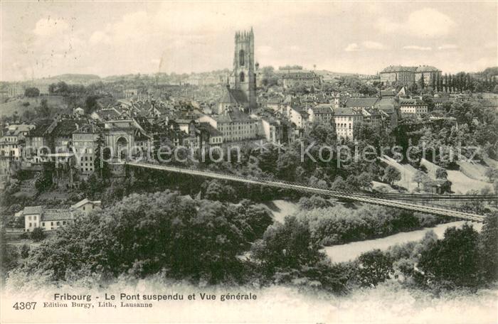 13784833 Fribourg FR Le Pont suspendu et Vue générale Fribourg FR