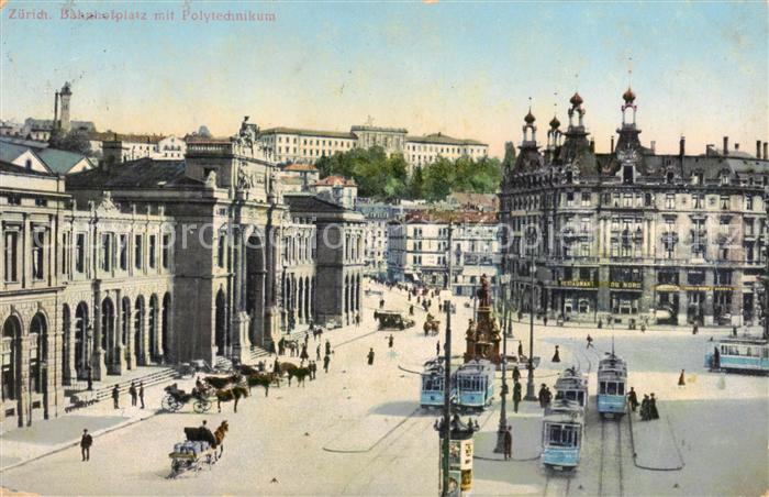 13789245 Zuerich ZH Bahnhofsplatz m. Polytechnique - tramways et voitures