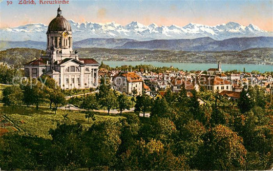 13789271 Zuerich ZH Kreuzkirche Aussenansicht u. Alpenpanorama