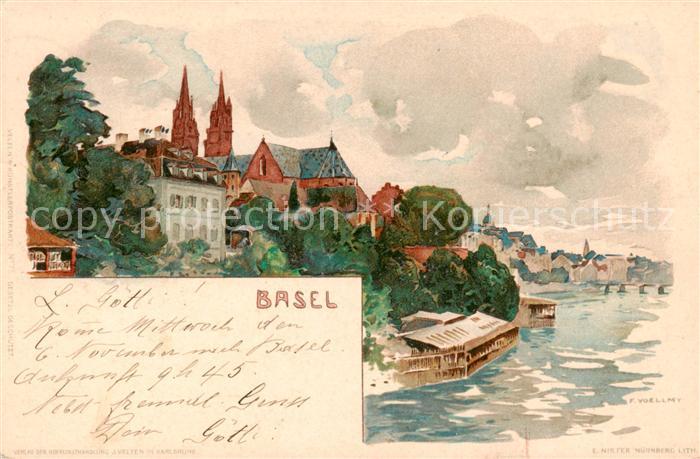 13792216 Basel BS Rheinpartie Aquarelle Basel BS