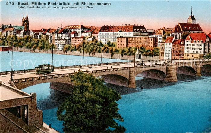 13792570 Basel BS Mittlere Rheinbruecke mit Rheinpanorama