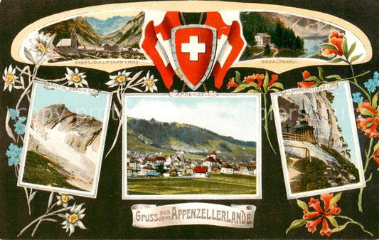 13795694 Appenzell IR Panorama Meglisalp Seealpseeli Saentis Wildkirchli Appenze