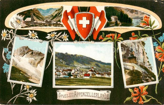 13795695 Appenzell IR Panorama Meglisalp Seealpseeli Saentis Wildkirchli Appenze