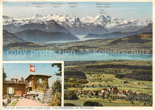 13795753 Hausen Albis Bergwirtschaft Albishorn Panorama Blick gegen Zugersee Vie