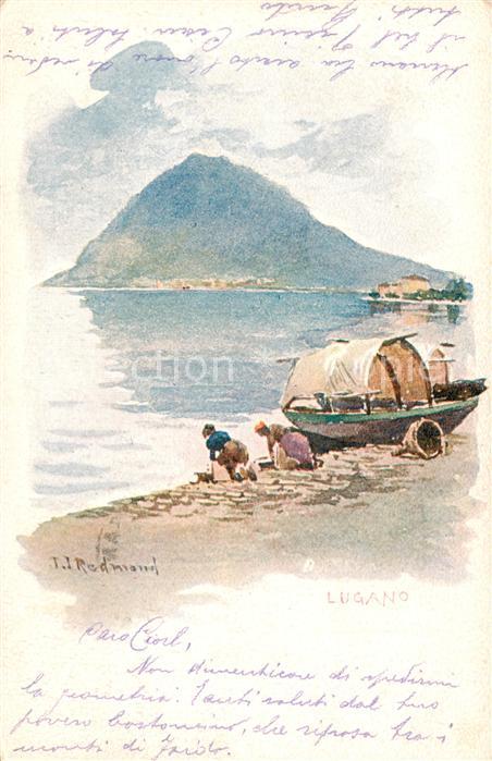 13800349 Lugano Lago di Lugano TI Carte d'artiste Jeu sur le lac de Lugano