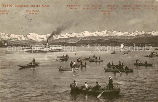 13800400 Zuerichsee ZH et les Alpes bateaux à rames bateau à vapeur Zuerichsee ZH