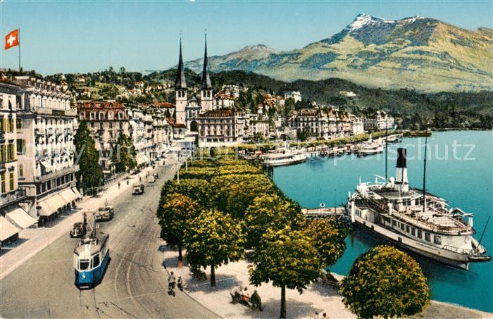 13800548 Lucerne LU Schweizerhofquai et Rigi Vierwaldstaettersee bateau à vapeur