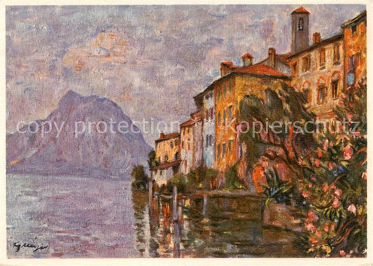 13801017 Gandria Lago di Lugano con San Salvatore Kuenstlerkarte Gandria Lago di