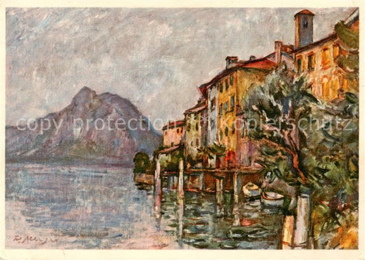 13801018 Gandria Lago di Lugano mit San Salvatore Kuenstlerkarte Gandria Lago di