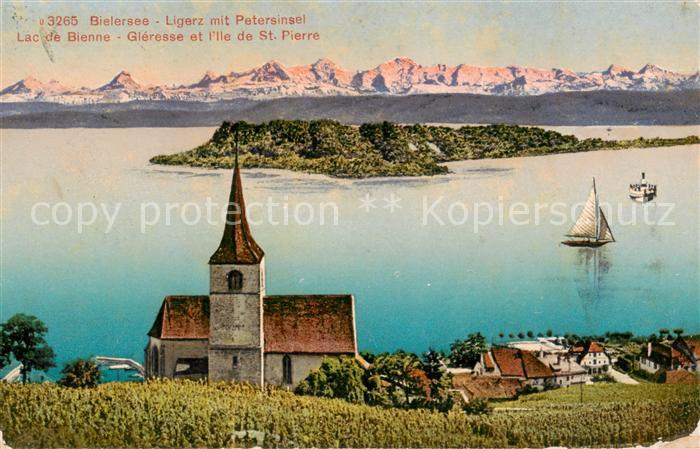 13796252 Motif Ligerz avec église St. Petersinsel Panorama alpin Ligerz