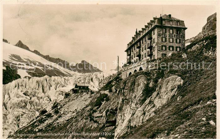 13796258 Furkastrasse UR Glacier du Rhône avec Hôtel Belvedere Berghotel Alpen