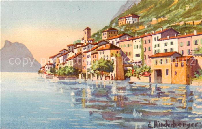 13796264 Gandria Lago di Lugano e Monte San Salvatore Kuenstlerkarte Gandria Lag