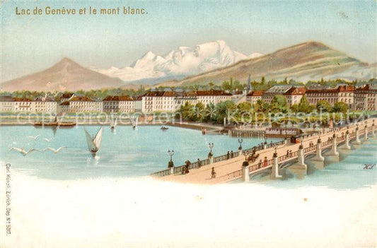 13796291 Geneve GE Lac de Geneve et le Mont Blanc Litho Geneve GE