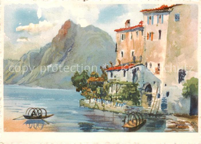 13797155 Gandria Lago di Lugano avec carte d'artiste Monte San Salvatore Gandr