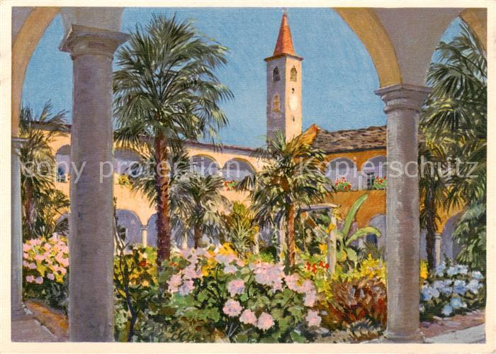 13797156 Ascona Lago Maggiore TI Nel cortile del Collegio Paplo carte d'artiste