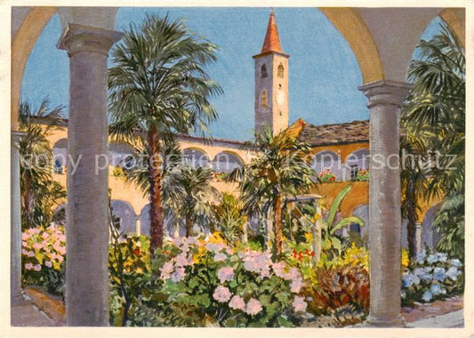 13797156 Ascona Lago Maggiore TI Nel cortile del Collegio Paplo carte d'artiste