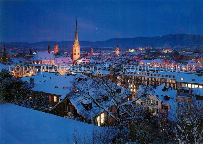 13797178 Zurich ZH panorama de la ville soirée d'hiver Zuerich ZH