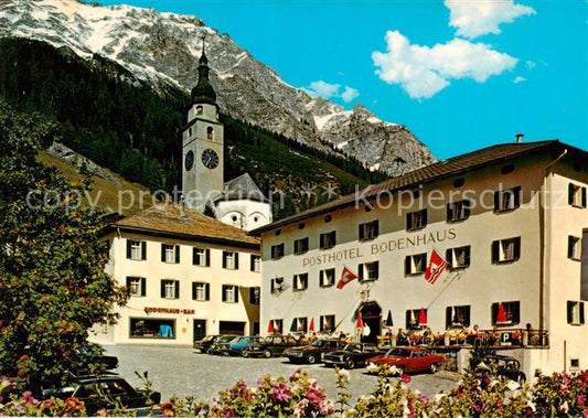 13797582 Spluegen 2113m GR Posthotel Bodenhaus Kirche Alpen