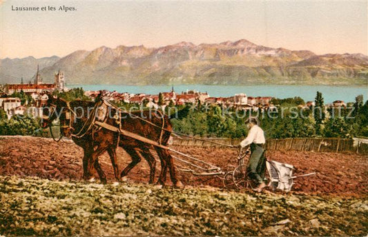 13798486 Lausanne VD Agriculteur labourant Panorama Lausanne VD