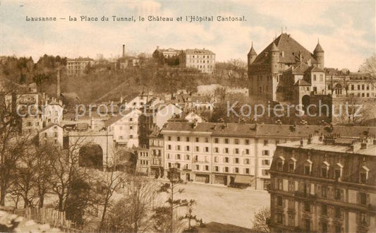 13815752 Lausanne VD La Place du Tunnel le Chateau et l’Hospital Cantonal Lausan