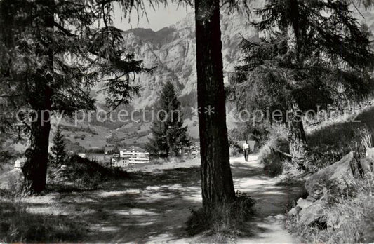 13816029 Leukerbad Loueche-les-Bains VS Waldweg bei Leukerbad mit Gemmiwand