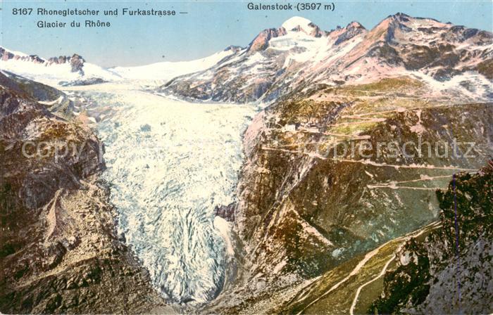 13816159 Rhonegletscher Glacier du Rhone VS und Furkastrasse mit Galenstock