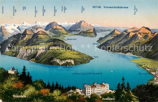 13816270 Vierwaldstaettersee Vierwaldstaedtersee SZ Panoramakarte mit Axenfels A