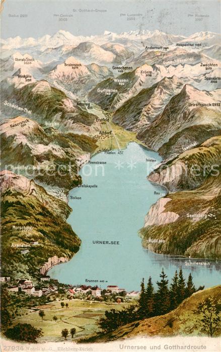 13816273 Urnersee Panoramakarte mit Gotthardroute Urnersee