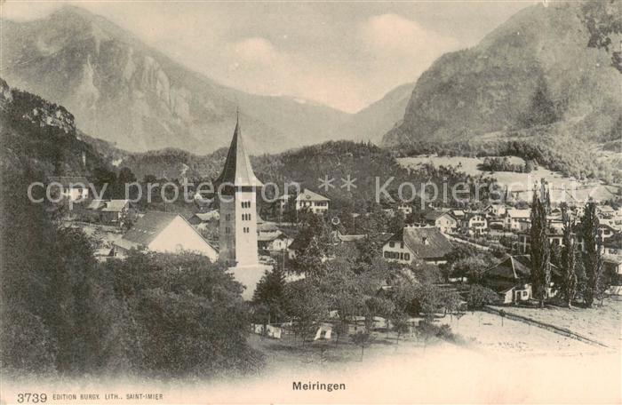 13816188 Meiringen BE Panorama mit Kirche Meiringen BE