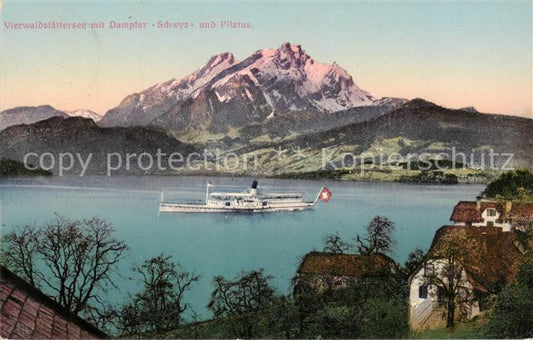 13816395 Schwyz SZ Vierwaldstaettersee mit Dampfer Schwyz und Pilatus