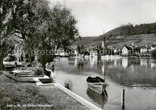 13817088 Stein Rhein SH Uferpartie am Rhein Blick auf Schloss Hohenklingen