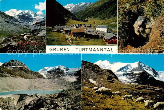 13817660 Gruben Turtmanntal VS Panorama Teilansichten Schafherde Hoehle