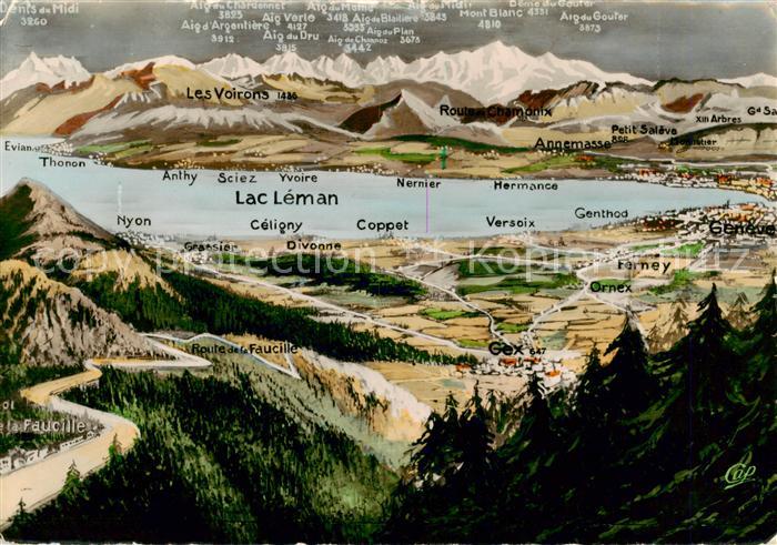 13818892 Lac Léman Carte panoramique GE du Lac Léman vue à vol d'oiseau