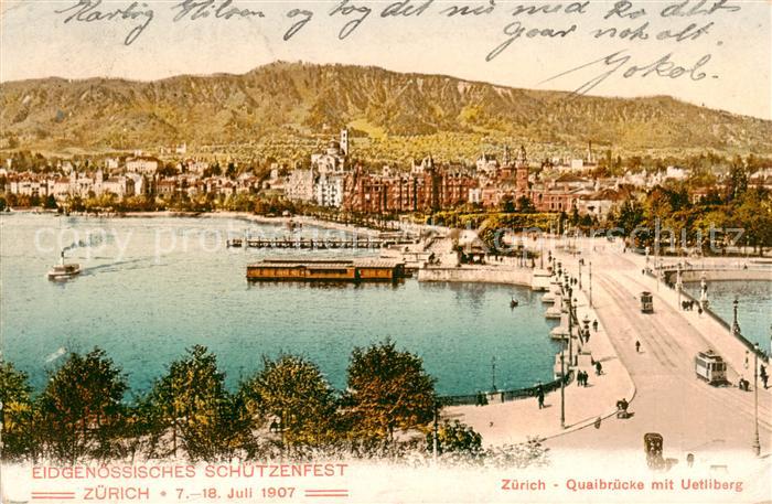 13828371 Zuerich ZH Quaibruecke avec Uetliberg Zuerich ZH