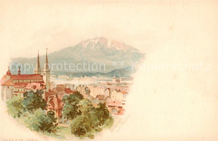 13828391 Lucerne LU Panorama avec carte d'artiste de l'église