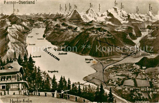 13828455 Harderkulm Interlaken BE Panoramakarte mit Berner Oberland