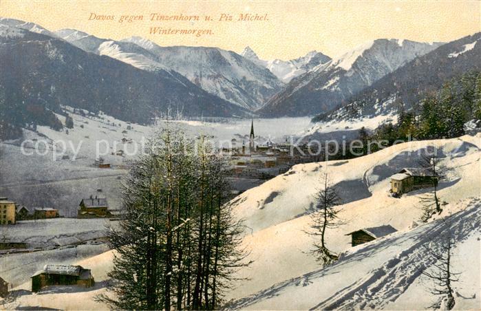 13828505 Davos GR Matin d'hiver avec Tinzenhorn et Piz Michel Davos GR