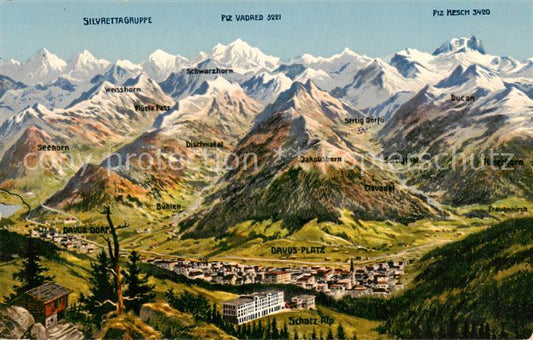 13828530 Carte panoramique Davos GR avec groupe Silvretta Davos GR