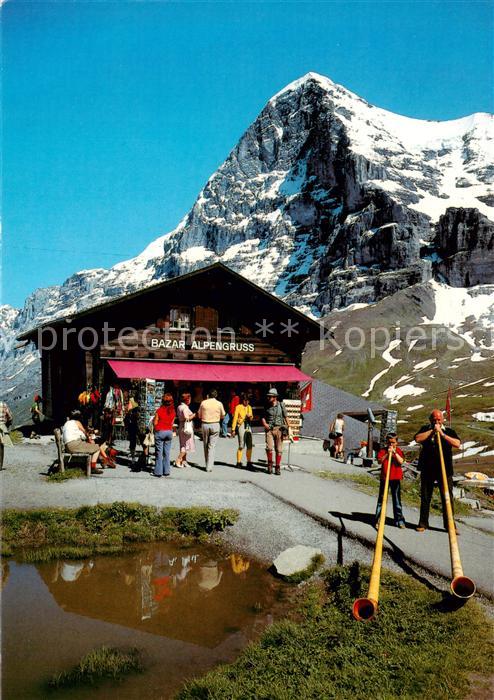 13828652 Kleine Scheidegg Interlaken BE Bazar Alpengruss mit Eiger und Alphornbl