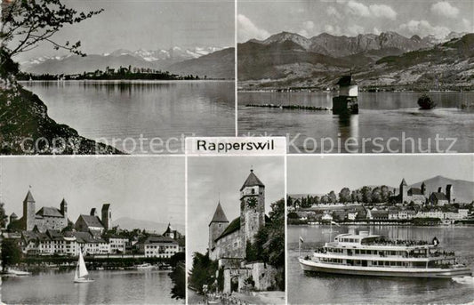 13828876 Rapperswil BE Panorama Kirche Burg Fahrgastschiff Rapperswil BE