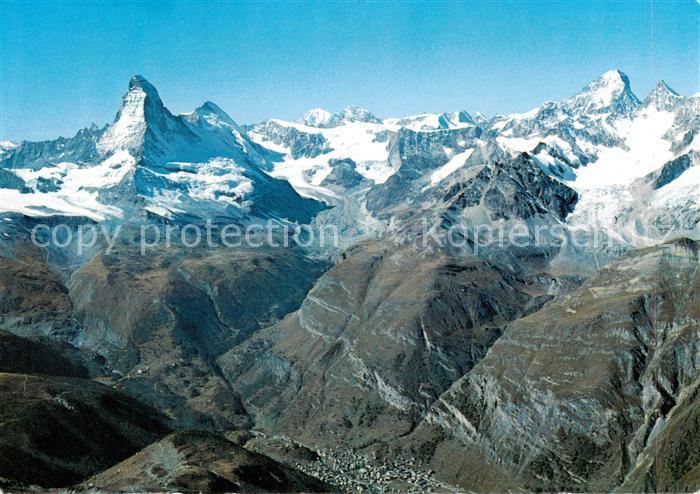 13834753 Zermatt VS Fliegeraufnahme mit Matterhorn Mont Blanc Dt Blanche Zermatt