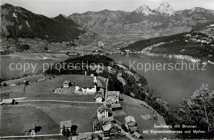 13835643 Seelisberg UR mit Brunnen am Vierwaldstaettersee und Mythen Fliegeraufn