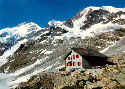 13837714 Bovalhuette SAC 2495m Morteratsch GR mit Piz Bernina und Piz Morteratsc