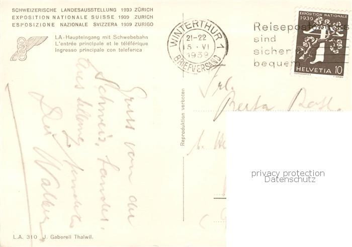 13842126 Zuerich ZH Exposition nationale suisse 1939 Zuerich ZH