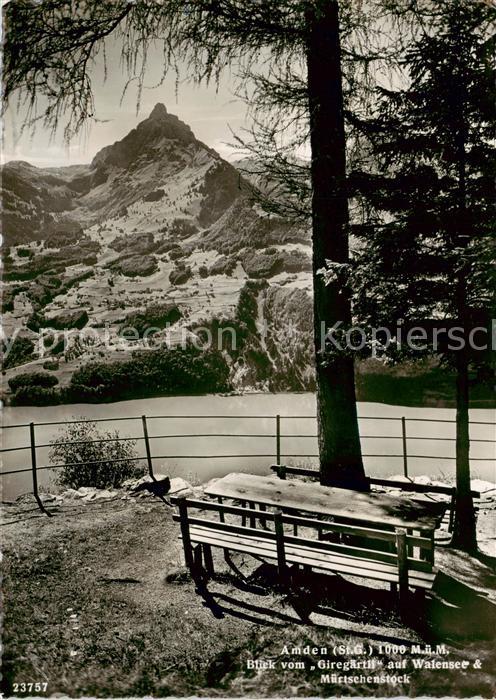 13842971 Amden SG Blick vom Giregaertli auf Walensee und Muertschenstock Amden S