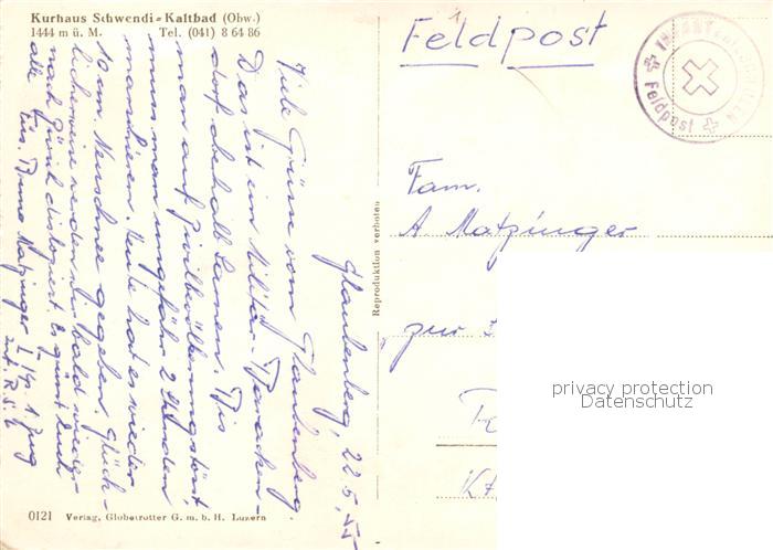 13842989 Glaubenberg OW Kurhaus Schwendi Kaltbad Feldpost