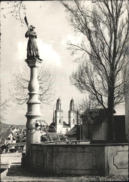 11551853 Zuerich Brunnen Tapfere Zuercherin Grossmuenster Zuerich