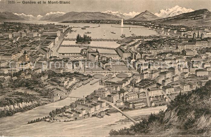 12994619 Geneve GE Lac Léman Mont Blanc Alpes Illustration Geneve